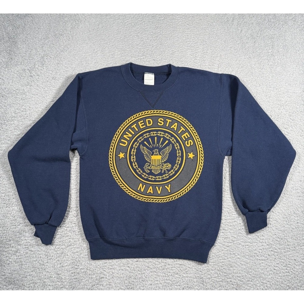 Vintage 90s M.J.‎ Soffe US Navy Crewneck Pullover Adult Small Blue Sweater USA